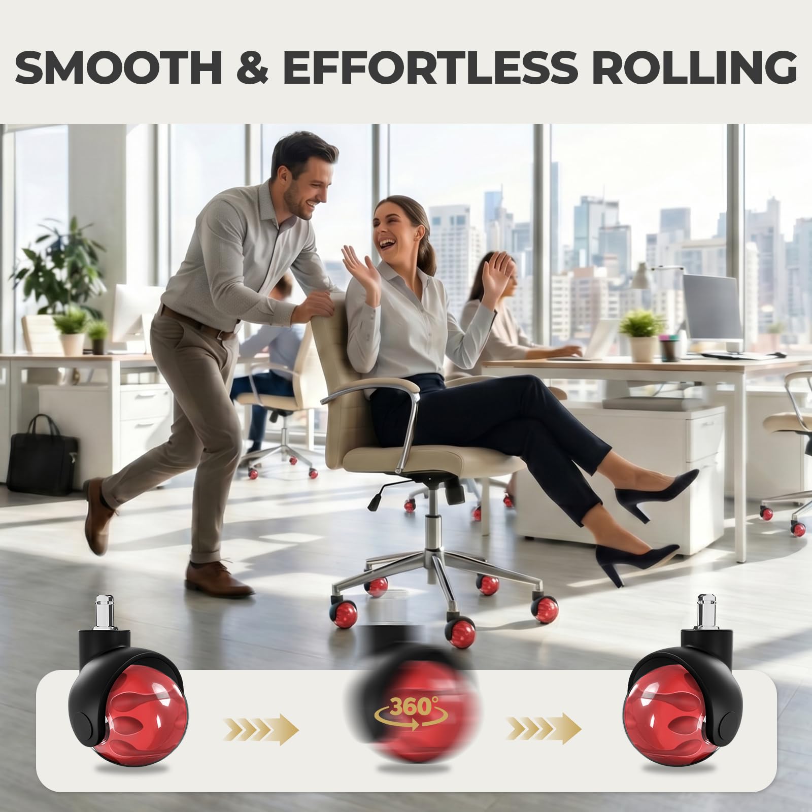 Office Chair Wheels Set of 5, Universal Pin Size 11×22mm Rubber Casters, Smooth & Silent, Safe for All Floors