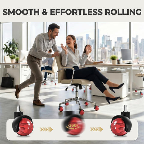 Office Chair Wheels Set of 5, Universal Pin Size 11×22mm Rubber Casters, Smooth & Silent, Safe for All Floors