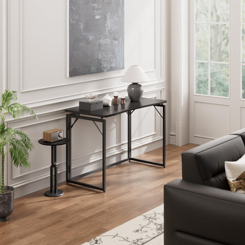 JOYMOOP Black 47.2" Folding Desk, No Assembly Small Foldable Desk for Home, Office, Wooden Top Folding Computer Desk for Working, Writing, Studying