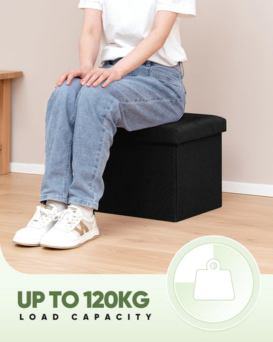 Bonlife Storage Ottoman, Folding Small Foot Rest,Toy Chest Storage Footrest Seat, Footstool for Living Room, Bedroom, Dorm, Fabric,Black,42x32x32cm