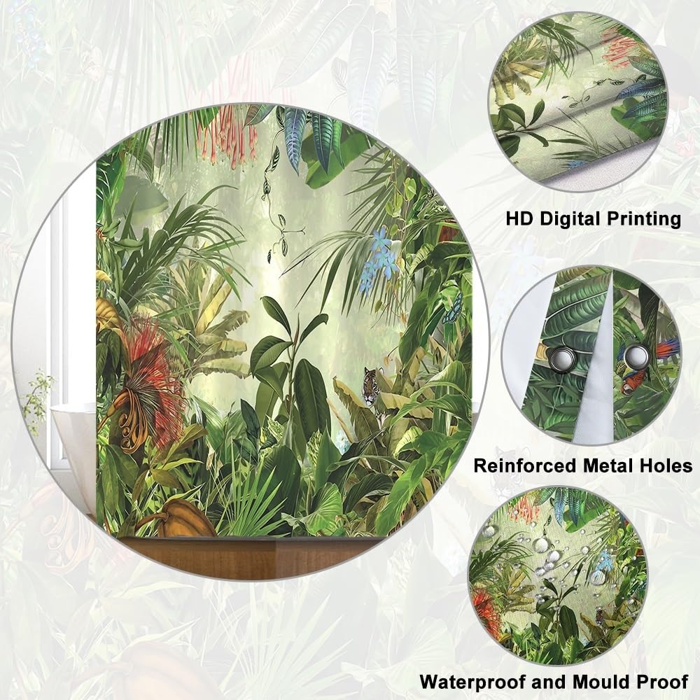 Uiiooazy Forest Shower Curtain, Green Tropical Palm Leaves Monstera Boho Bath Curtain Mildew and Mould Proof Waterproof Polyester Fabric Opaque