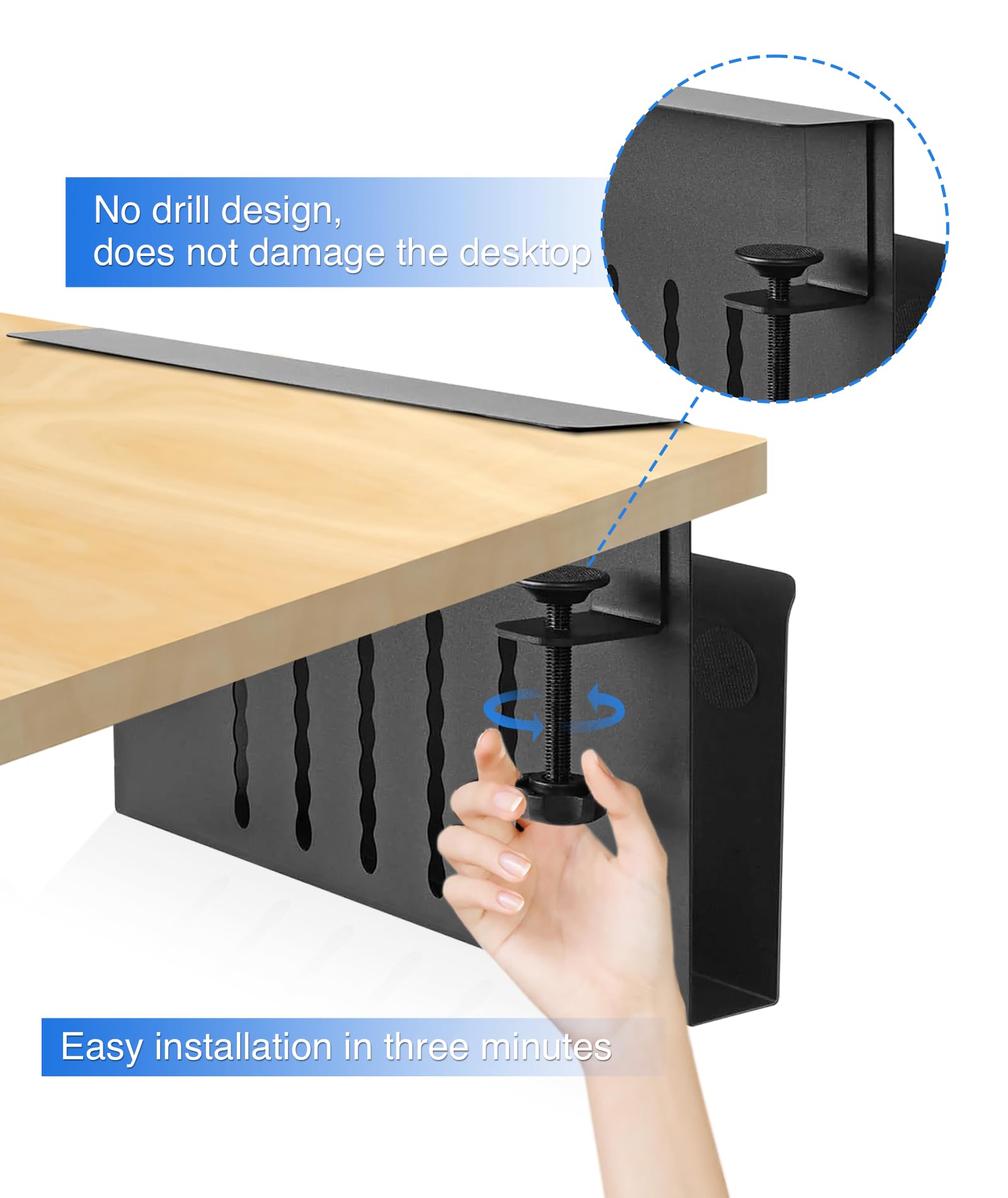 Torchesy Laptop Stand Vertical Under Desk Storage Under Desk Laptop Mount Desk Side Storage for All Laptops and Tablets Black