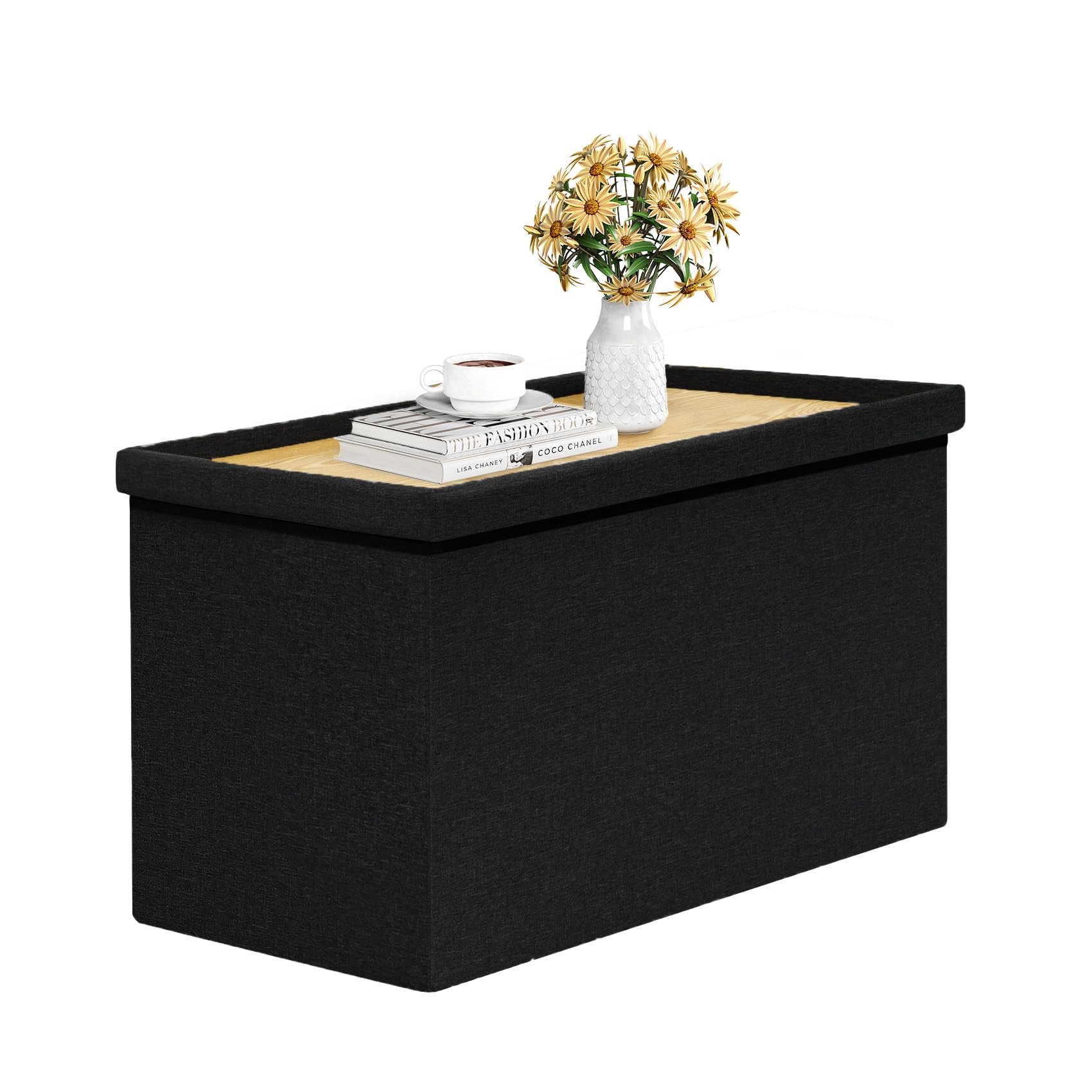 Bonlife Large Storage Ottoman Bench, Foldable Footstool with Tray