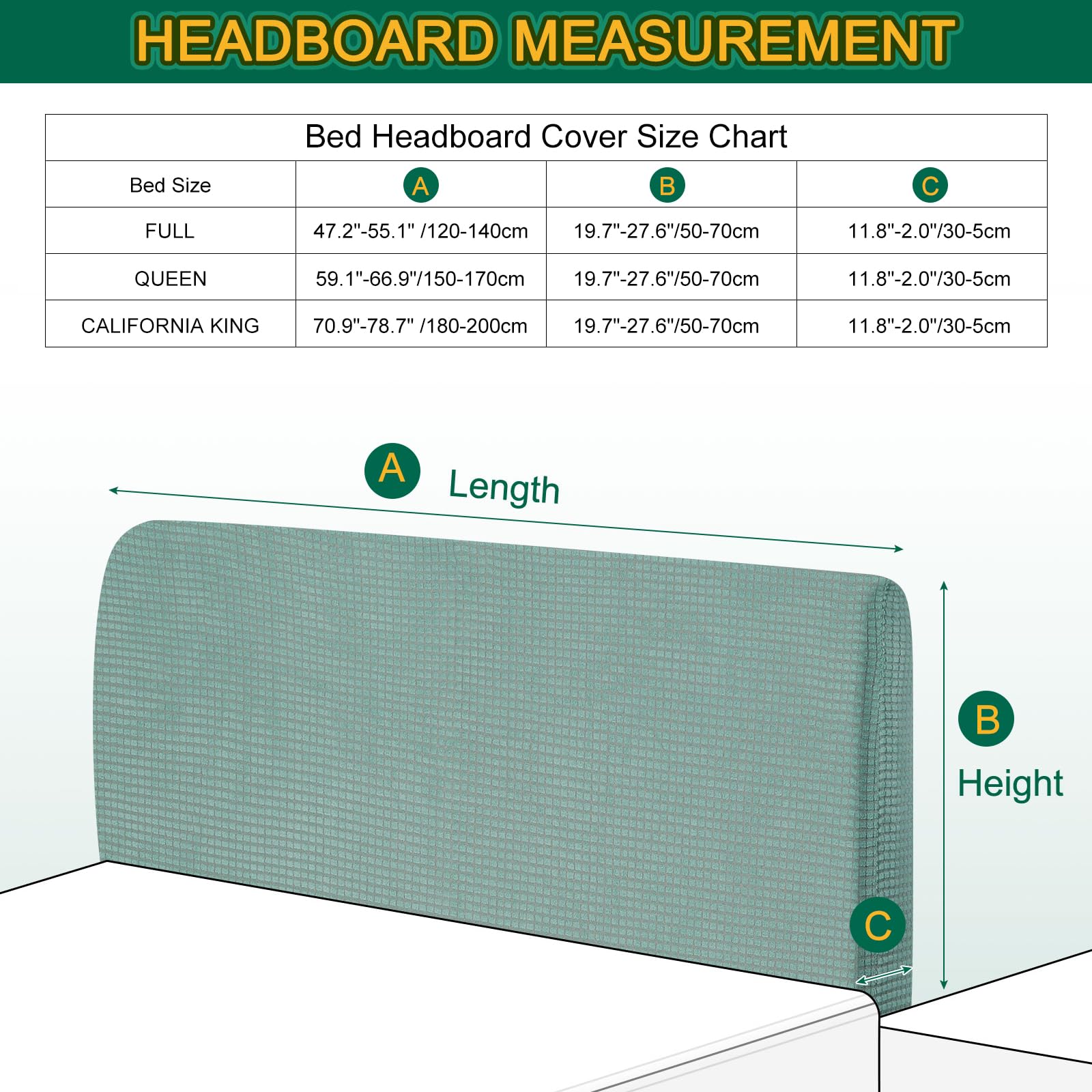 Bed Headboard Cover Dustproof Protector Jacquard Furniture Cover for 1.7-1.9m, Green