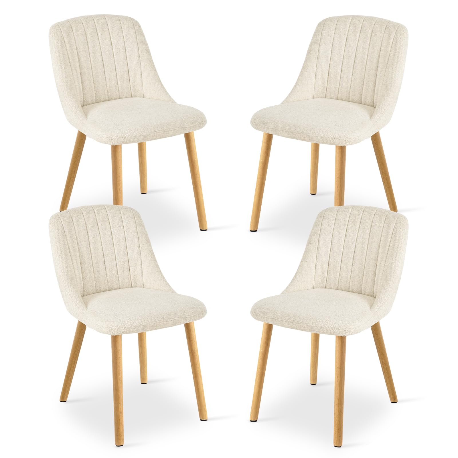 Goeurvant Dining Chairs Set of 4 Upholstered Armchairs with Wooden Legs Kitchen Chairs for Living Room, Beige-Chenille