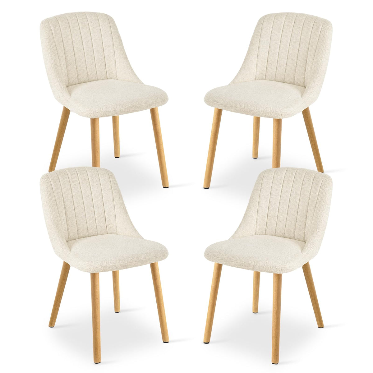 Goeurvant Dining Chairs Set of 4 Upholstered Armchairs with Wooden Legs Kitchen Chairs for Living Room, Beige-Chenille