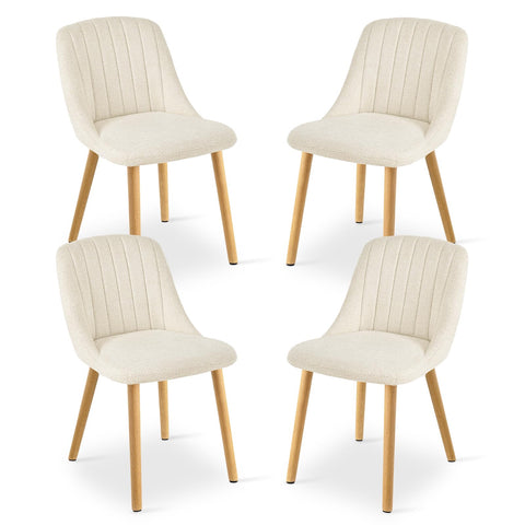 Goeurvant Dining Chairs Set of 4 Upholstered Armchairs with Wooden Legs Kitchen Chairs for Living Room, Beige-Chenille