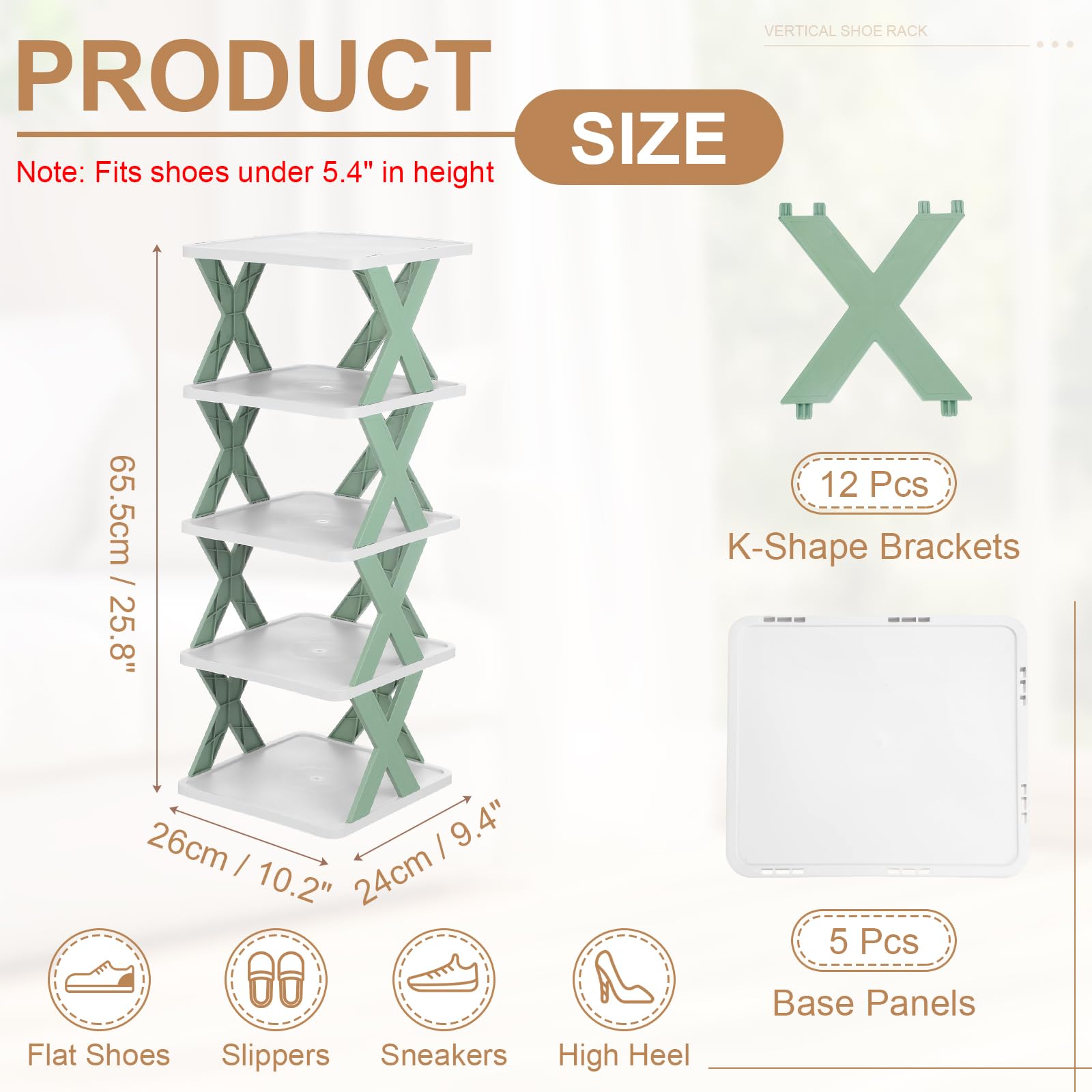 sourcing map 5-Tier Plastic Shoe Rack, Vertical Shoe Rack Stackable Storage Organizer Folding Space-Saving Narrow Slot Shelf for Closet Livingroom