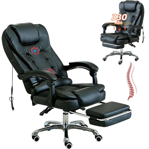 HIHOBDAY Office Desk Chair,Big & Tall Leather Gaming Chair with Footrest,Wide Ergonomic Comfy Executive High-Back Reclining Computer Chair,2-Point