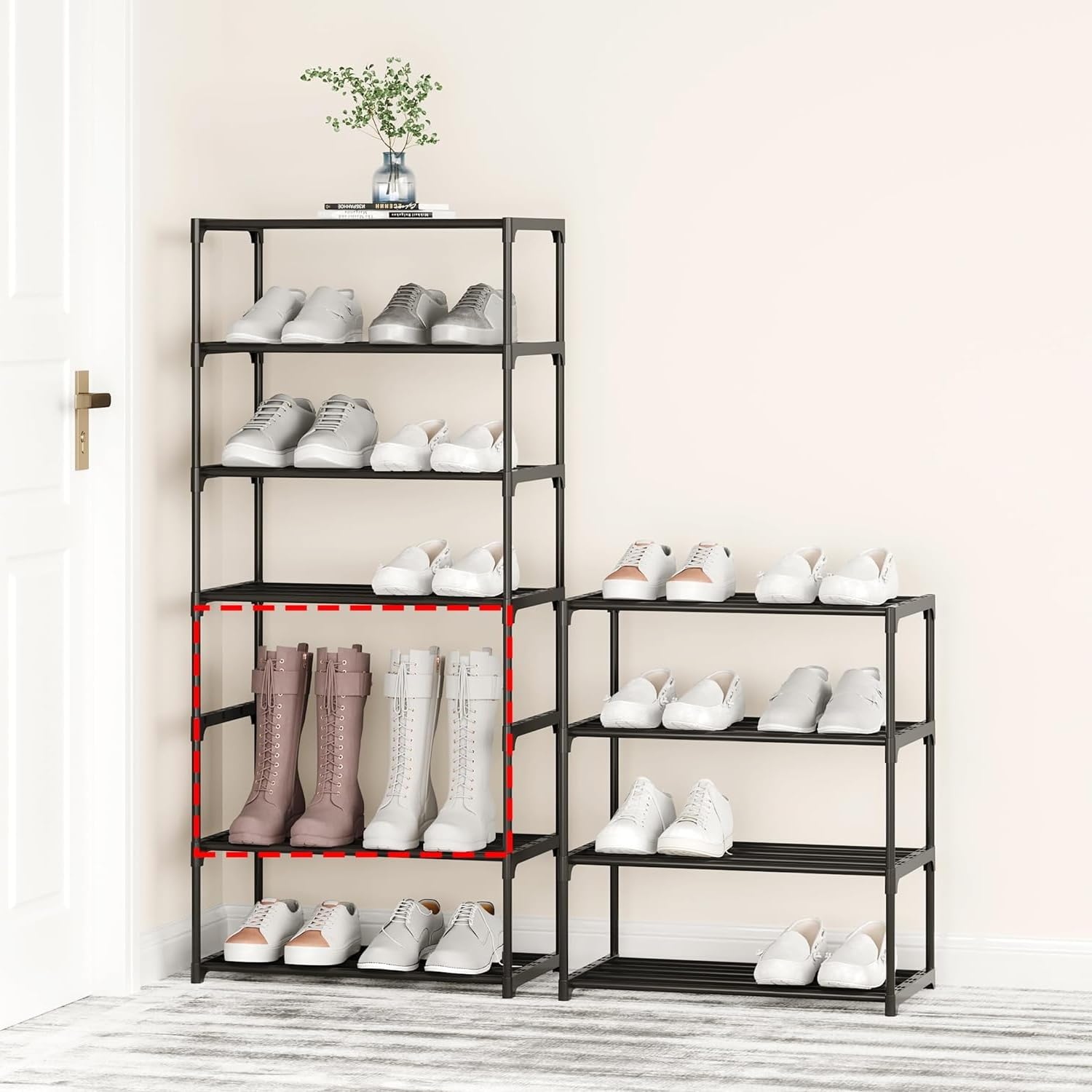 Flosvotals 3 Tier Shoe Rack,Space Saving Shoe Storage Organiser,Metal Storage Rack, Easy Assembly & Strong Design, Stackable Shoe Shelf, for Hallway