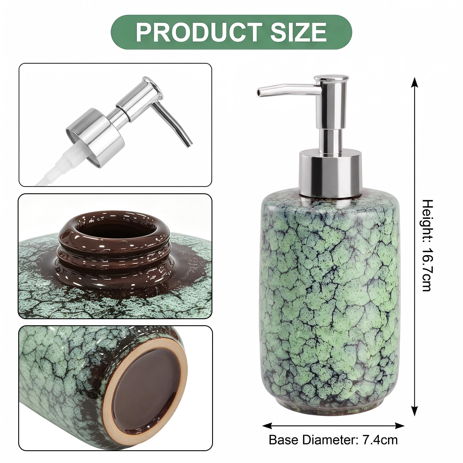 Ceramic Soap Dispenser - 350ml Liquid Hand Soap Dispenser with Pump Refillable Pump Bottle Washing up Liquid Soap Dispenser Lotion Bottle for Kitchen