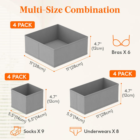 Lifewit 12 Pack Drawer Organiser, Dividers for Closet, Light Grey