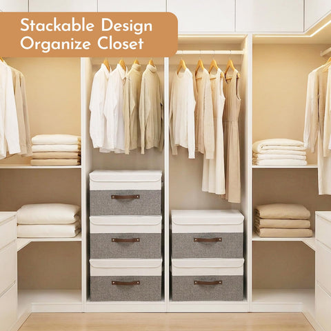 zxevg Storage Boxes 3 Pack Stackable with Lids White Linen