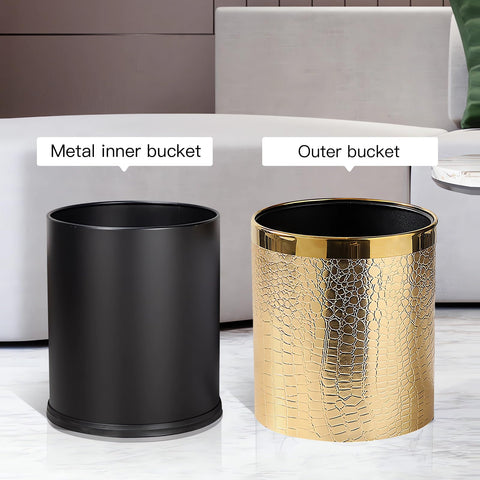 QLHIBLY Gold Trash Bin,10 Liters Metal Waste Bin for Bedroom,Office,Hotel