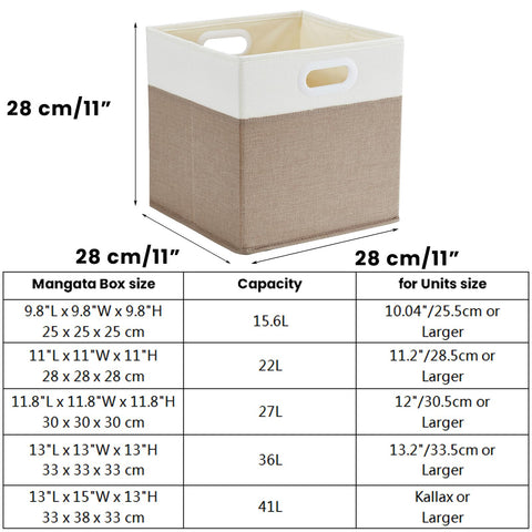 Mangata Cube Storage Boxes 28x28x28 cm, Fabric Storage Cube Baskets for Clothes Bins, Baskets, Chests,Toys (Light Khaki/Cream White, 4Pcs)