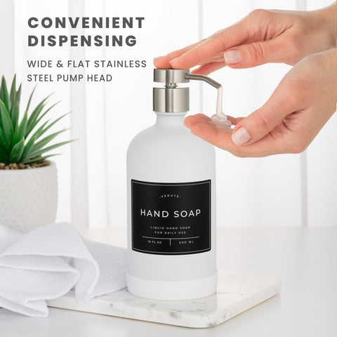 Glass Soap Dispenser Set for Kitchen & Bathroom - 2 x 500ml Refillable Glass Bottles with Stainless Steel Pumps
