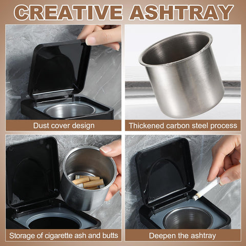Wall-Hanging Ashtray Can with Brush, Trash Can Ashtray with Lid, Stainless Steel Creative Small Trash Cans with Removable Inner Bucket and Cover