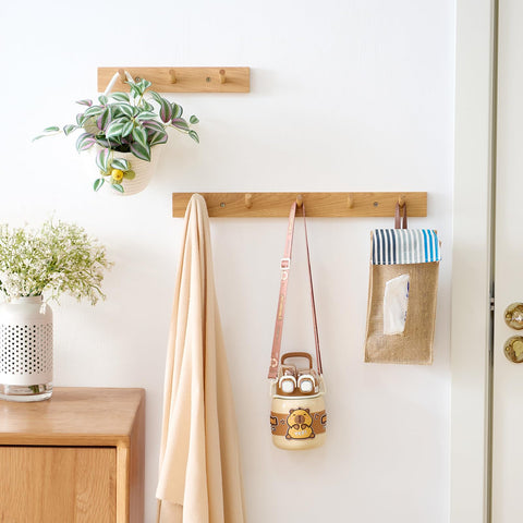 Wooden Coat Rack Wall Mounted, 40cm Hickory Wood Floating Jackets Hooks