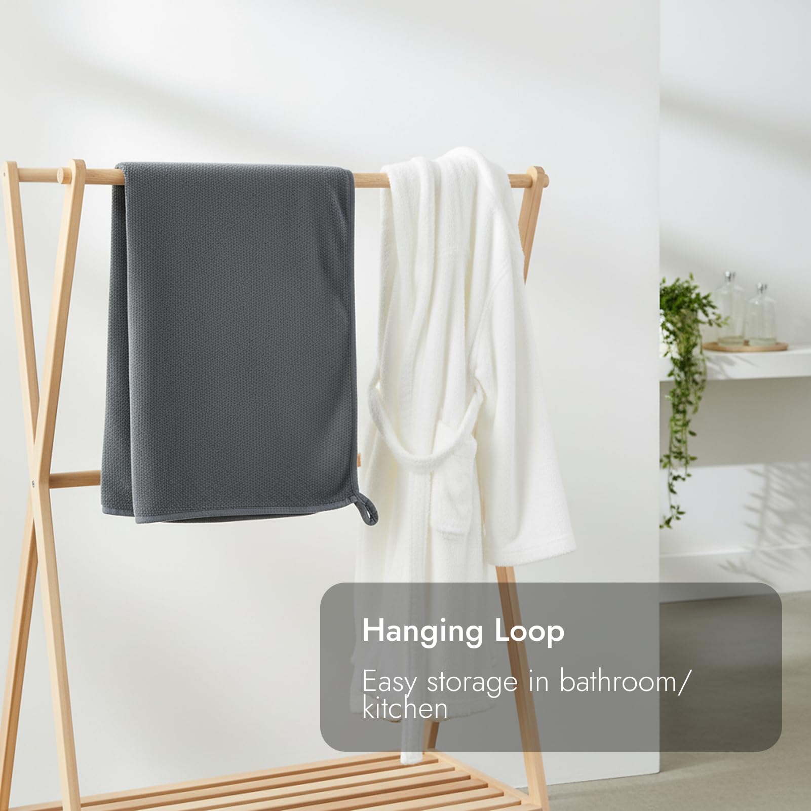 JiangZShangM Microfibre Hand Towels with Hanging Loop, Small Hand Towels Set of 3, Quick Dry Towel for Kitchen and Bathroom Use