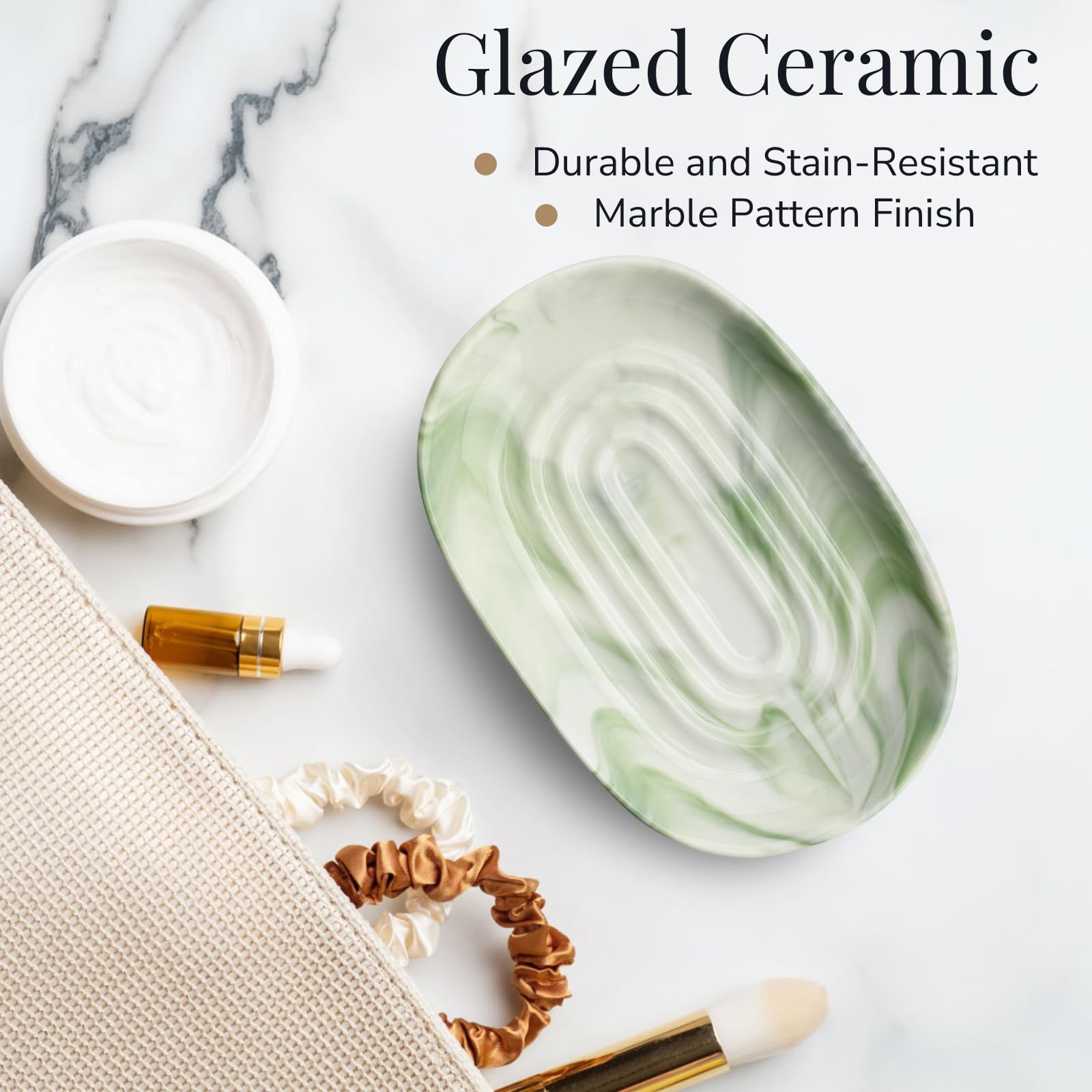 YoHyien Ceramic Soap Dish, Anti-Slip Marble Soap Dish for Bathroom, Soap Tray Dish, Soap Holder for Shower, Kitchen, and Sink