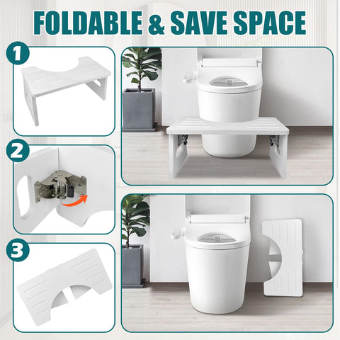 Bamboo Toilet Stool 7 Inch - Foldable Squatting Step Stool for Adults, Kids & Elderly - Anti-Slip Bathroom Stool for Better Pooping Posture