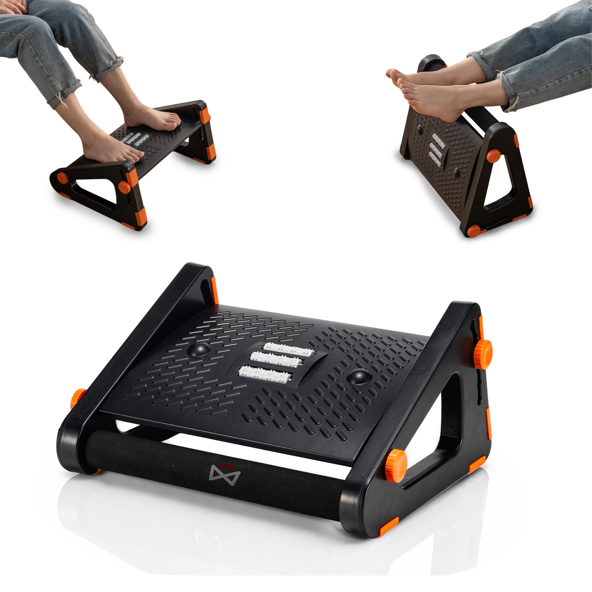 Adjustable Foot Rest Under Desk by UKGator | Dual Mode Under Desk Foot Rest | Height Adjustable Foot Stool with Massage Rollers
