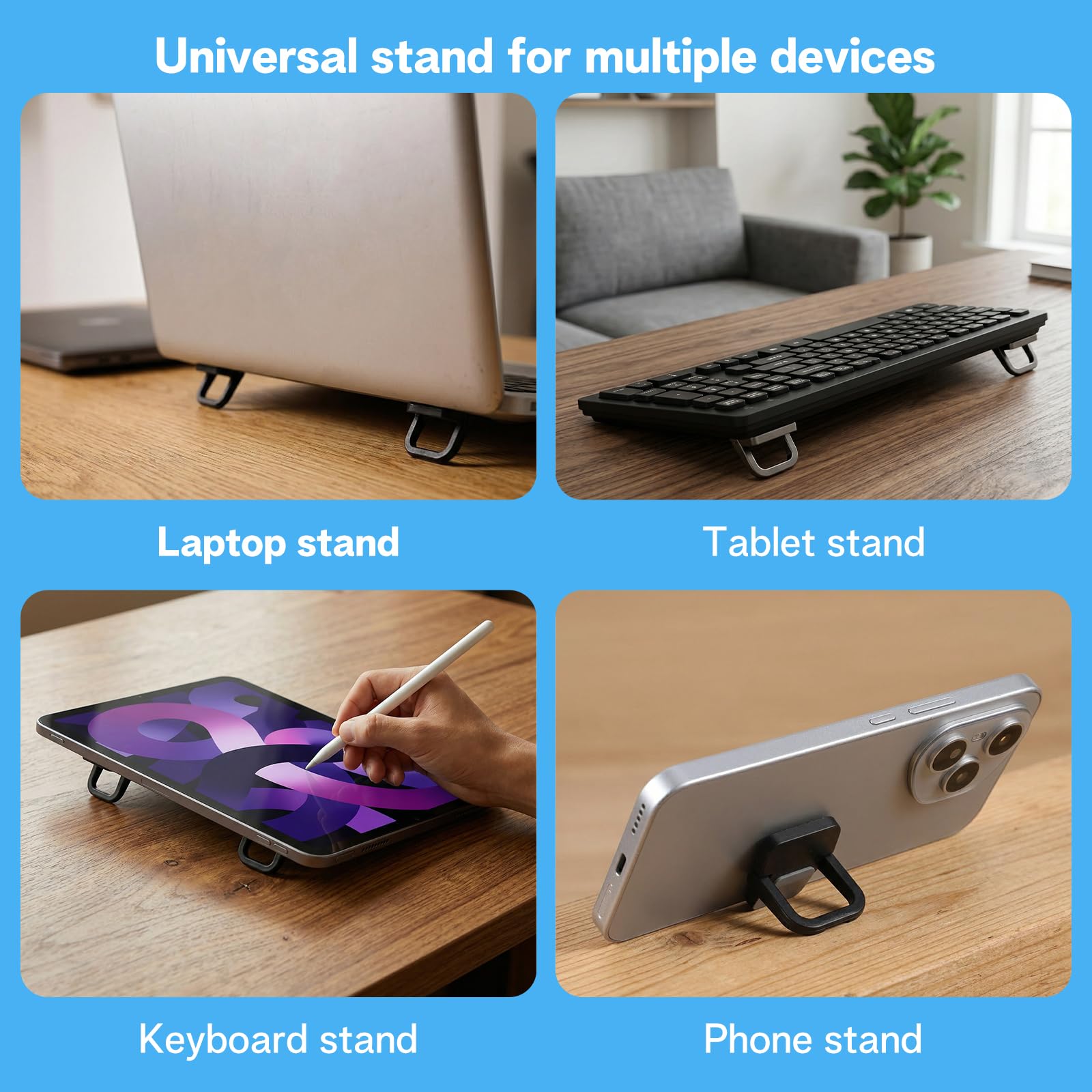 Sorcristy 2 PCS Computer Keyboard Stand, Keyboards Riser Adjustable Black Laptop Stand Portable Mini Self-Adhesive Foldable Feet Keyboard Lift for
