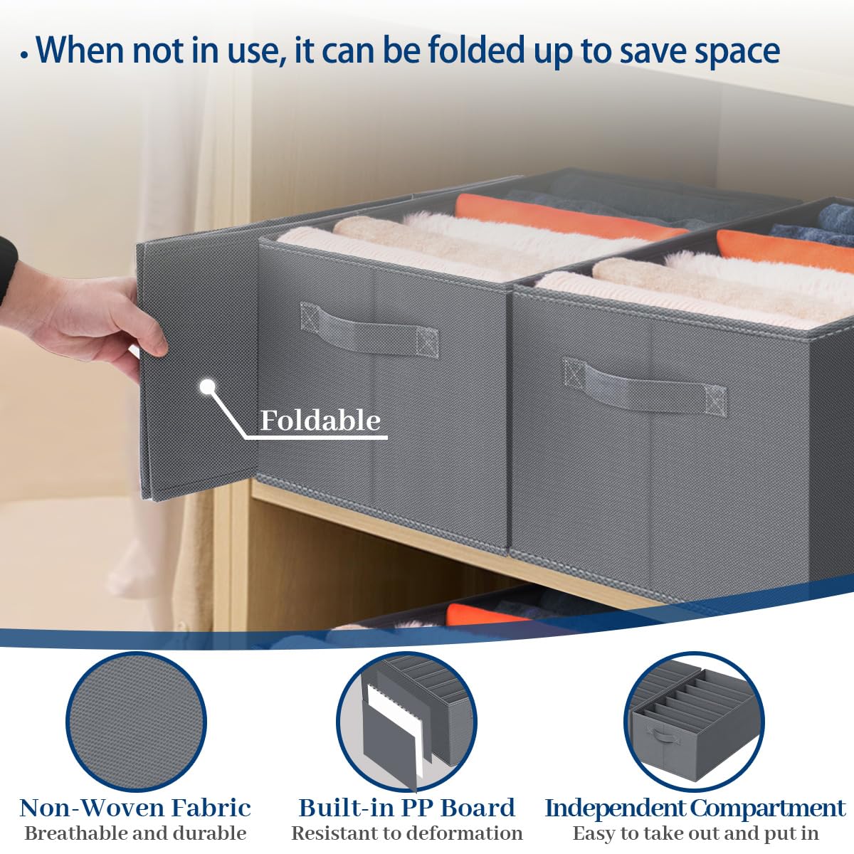 Niviy Clothes Drawer Organiser 7 Cells, 2 Pack, Large Wardrobe Storage