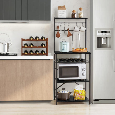 YMYNY Kitchen Baker's Rack, Microwave Oven Stand with Storage Shelves, Industrial Coffee Bar Station, with Adjustable Wine Holders and S-Hooks