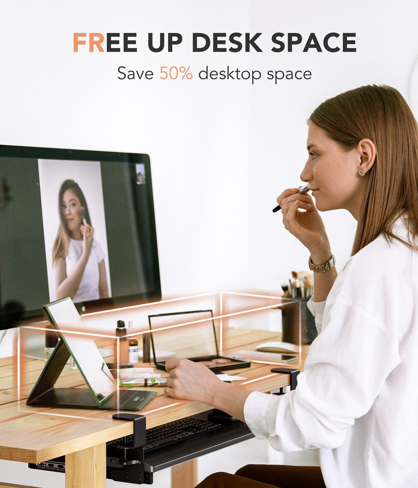 Keyboard Tray Under Desk Pull Out with Extra Sturdy C Clamp Mount System, 693.42 (825.5 mm Including Clamps) x 279.4 mm Slide-Out Platform Computer