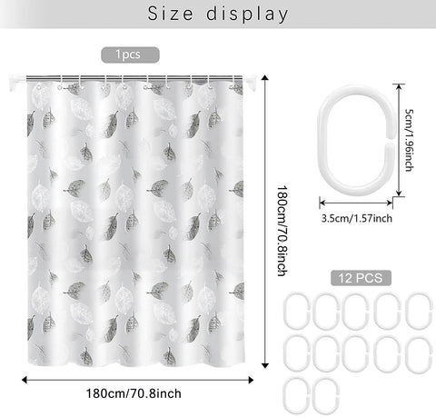 WOODFIB Shower Curtain, 100% PEVA Waterproof Anti-Mould Proof Resistant, Quick-Drying, Washable Bathroom Curtain, Includes 12 Pcs Curtain Hooks