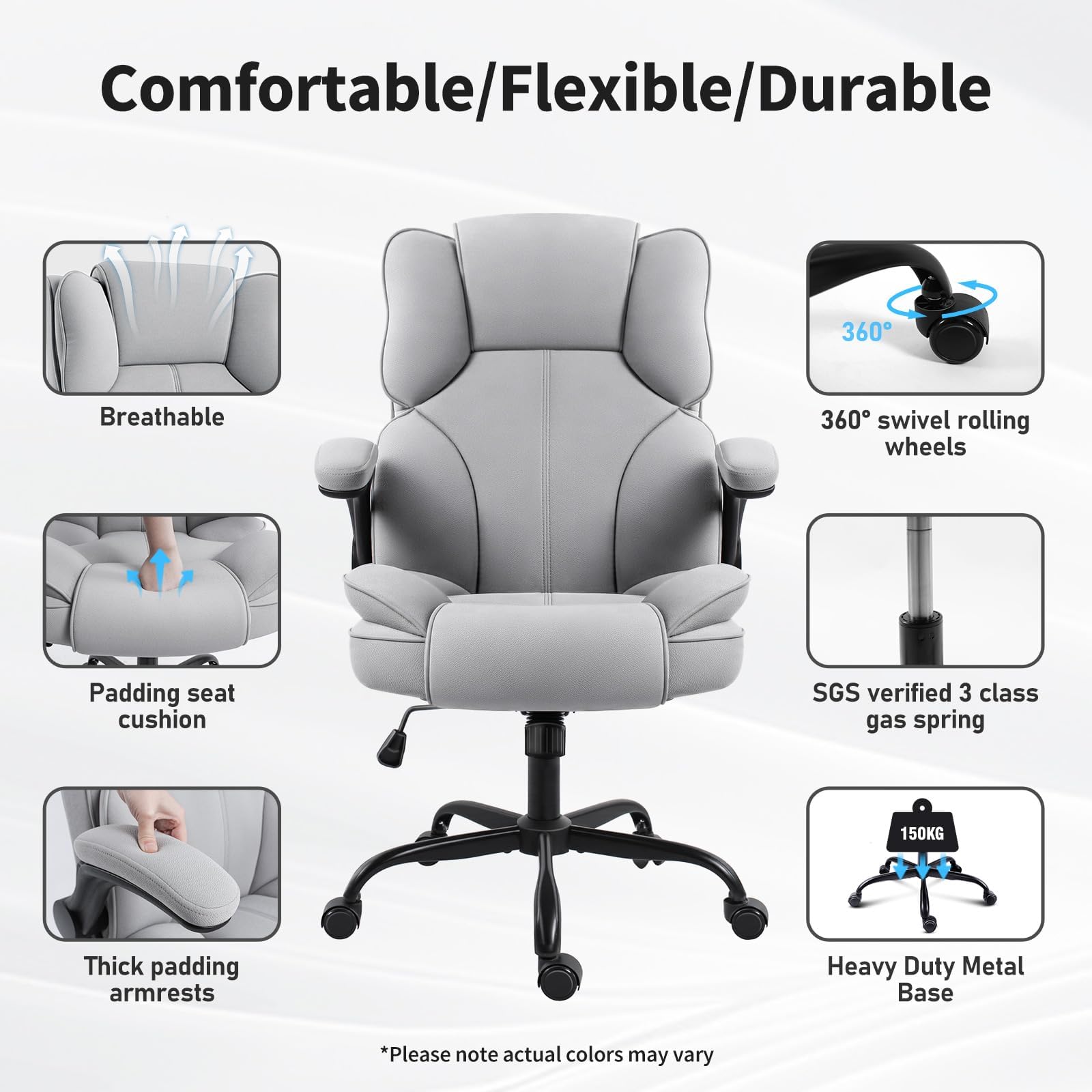 GGCIR Office Chair,Desk Chair with 90° Flip up Armrest,Computer Chairs for Adjustable Height, Comfortable for Office Home Gaming(Grey Fabric)