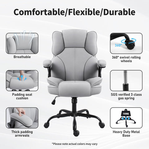 GGCIR Office Chair,Desk Chair with 90° Flip up Armrest,Computer Chairs for Adjustable Height, Comfortable for Office Home Gaming(Grey Fabric)