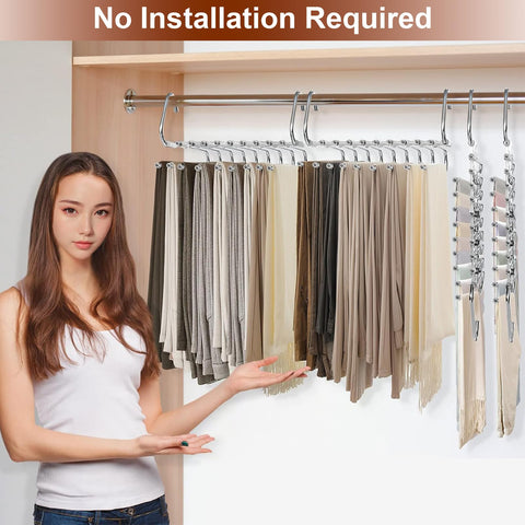 2 Pack trouser hangers space saving, 9 In 1 Non-Slip Multifunctional Pants Rack, Clothing Rack for Closet Storage - Ideal for Jeans, Pants, Skirts