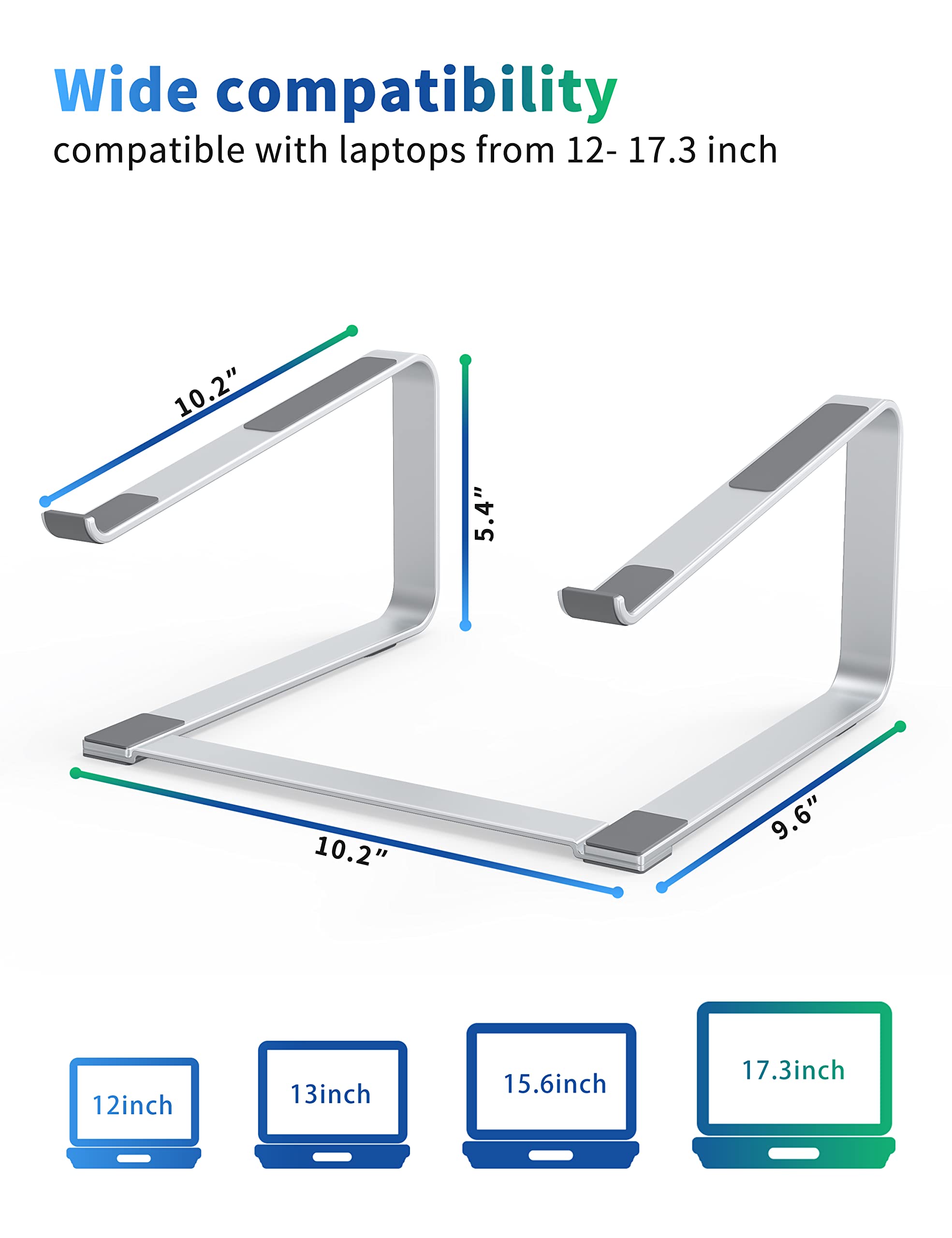 SOUNDANCE Laptop Stand for Desk, Metal Computer Riser, Heavy Stable PC Holder, Ergonomic Laptops Elevator for 12 to 17.3 Inches Notebook Computer