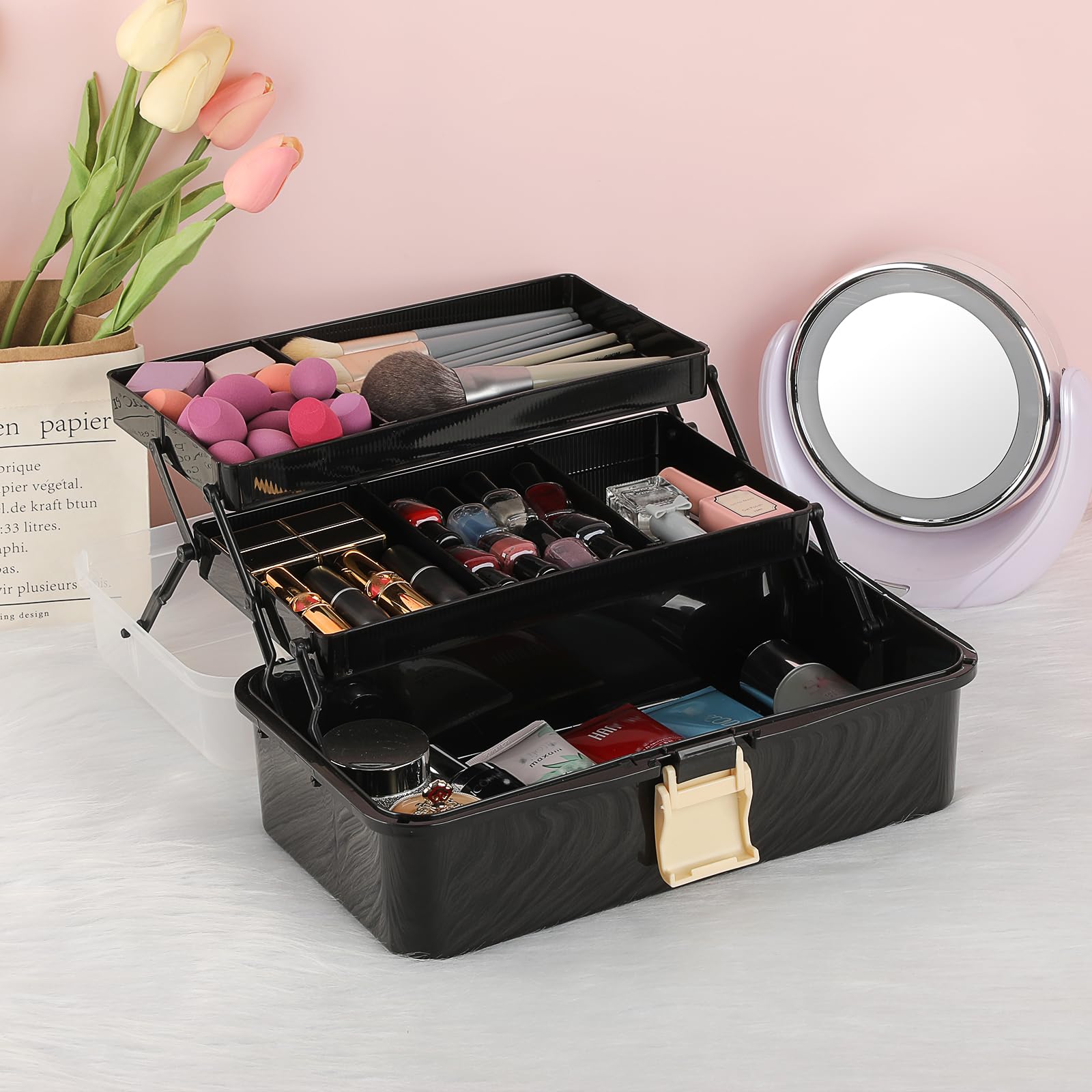IGNPION 3 Tiers Craft Stackable Storage Box, Plastic Dividers Organiser Box