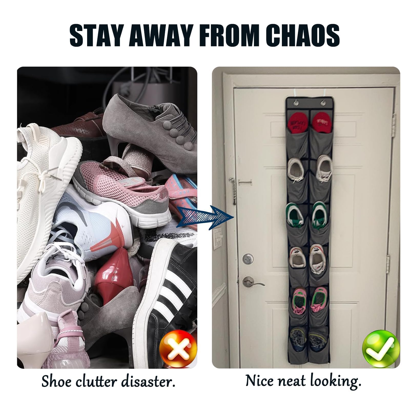 Tsathoggua Over the Door Shoe Organizer with 14 Pockets, 2 Hooks, Black