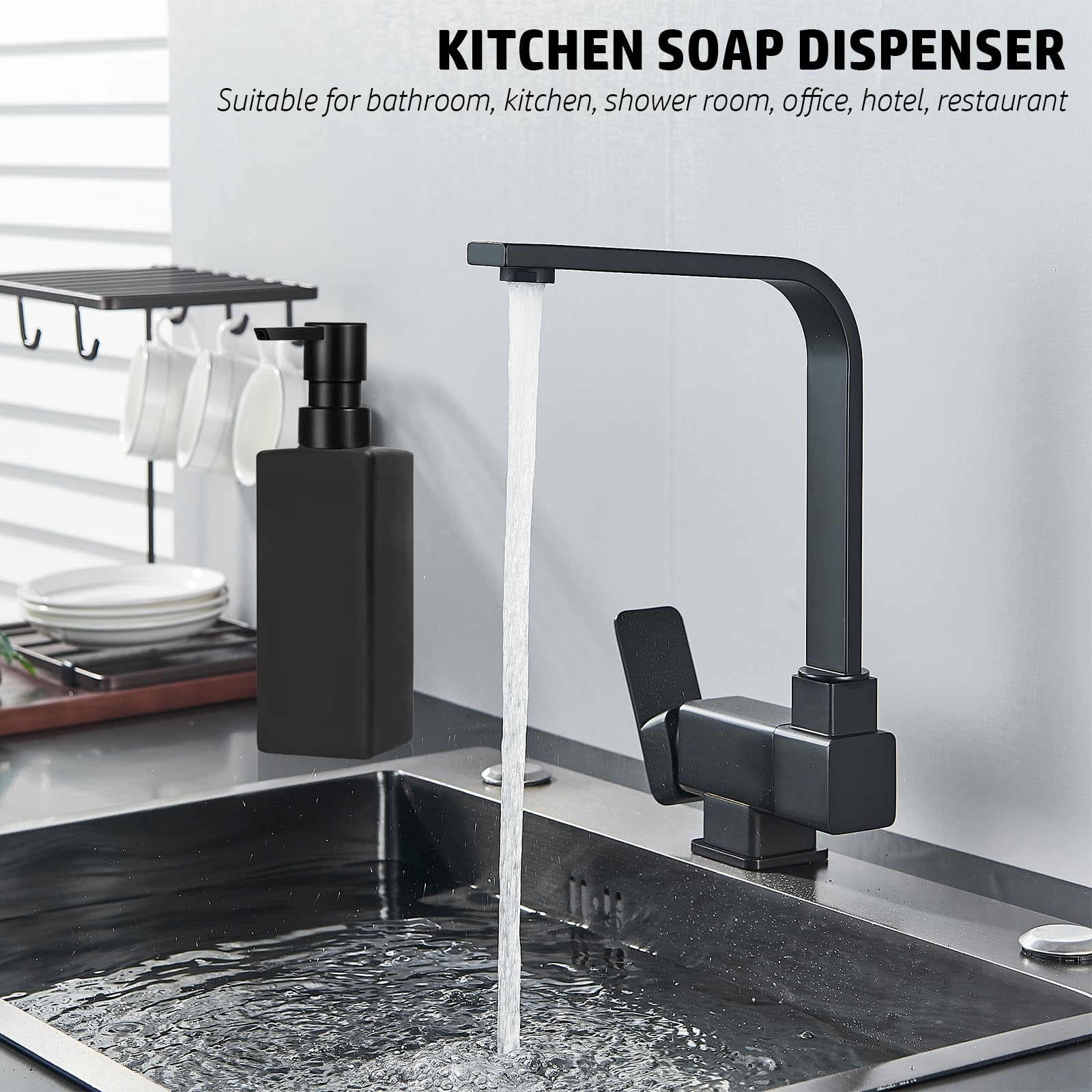 Guokanfly 350ml Black Soap Dispenser, Bathroom Glass Shower Gel Dispenser
