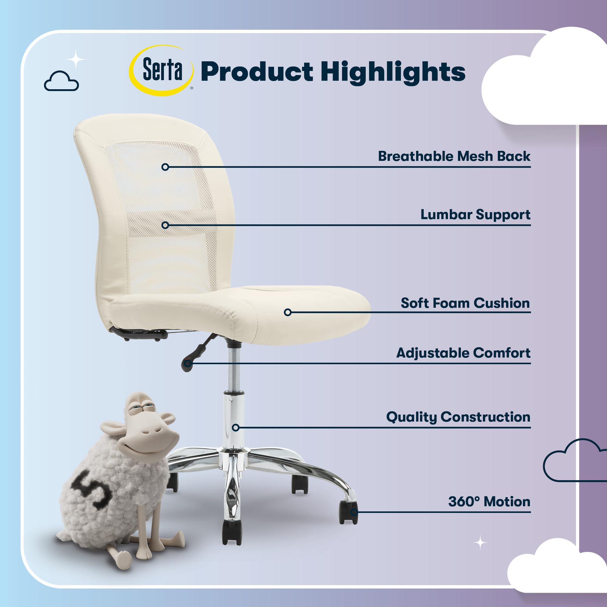 Serta Essentials Computer Chair, Inspiration Cream Faux Leather and Mesh