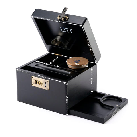LITT - Premium Wooden Combination Lock Storage Stash Box Set with Glass Jar, Hidden Tray, and Storage Box (Black)