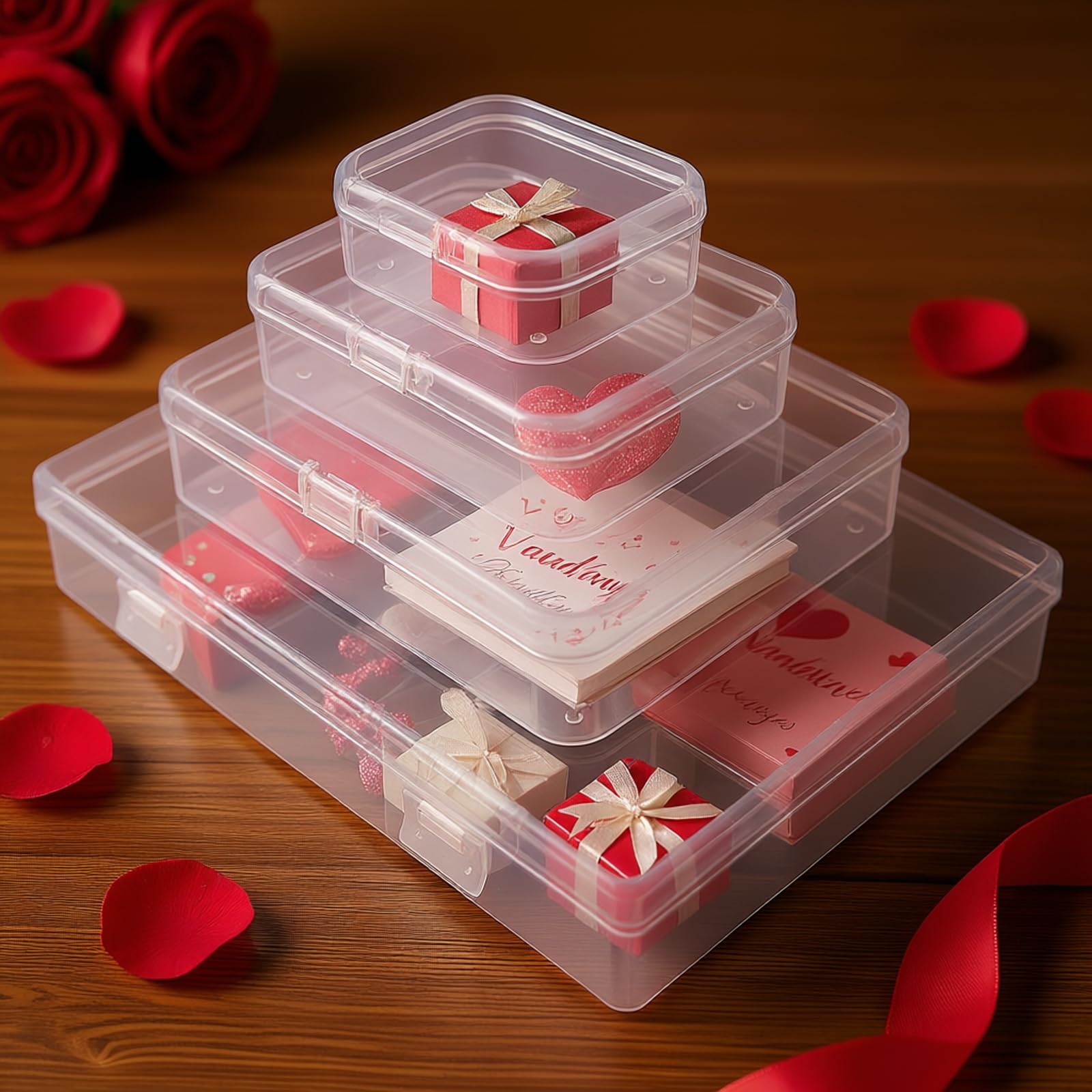 Goodma 36 Pieces Mixed Sizes Rectangular Plastic Organizer Box, Transparent