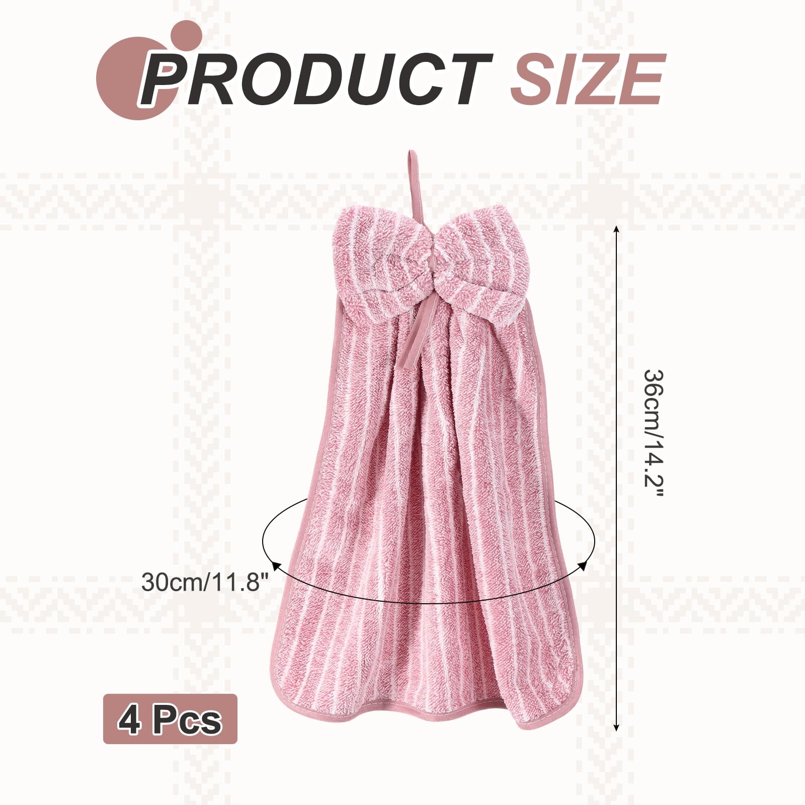 sourcing map 4Pcs Bow Hand Towels with Hanging Loop, 14.2" x 11.8" Soft Coral Fleece Microfiber Bowknot Hanging Hand Dry Towels Quick Dry and