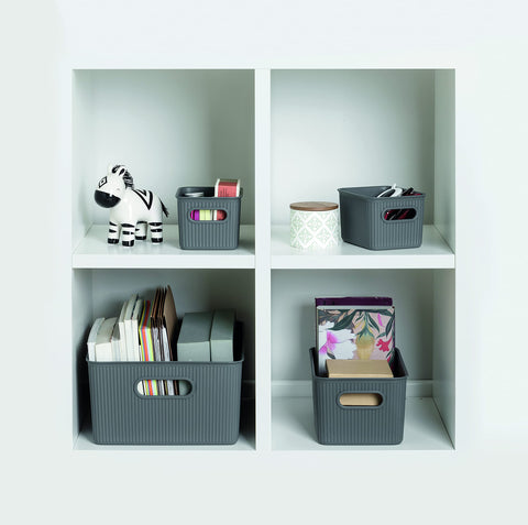 TATAY 7010814 Multipurpose Organiser Set with Lid, 3 x Charcoal Grey, Medium (Pack of 2)