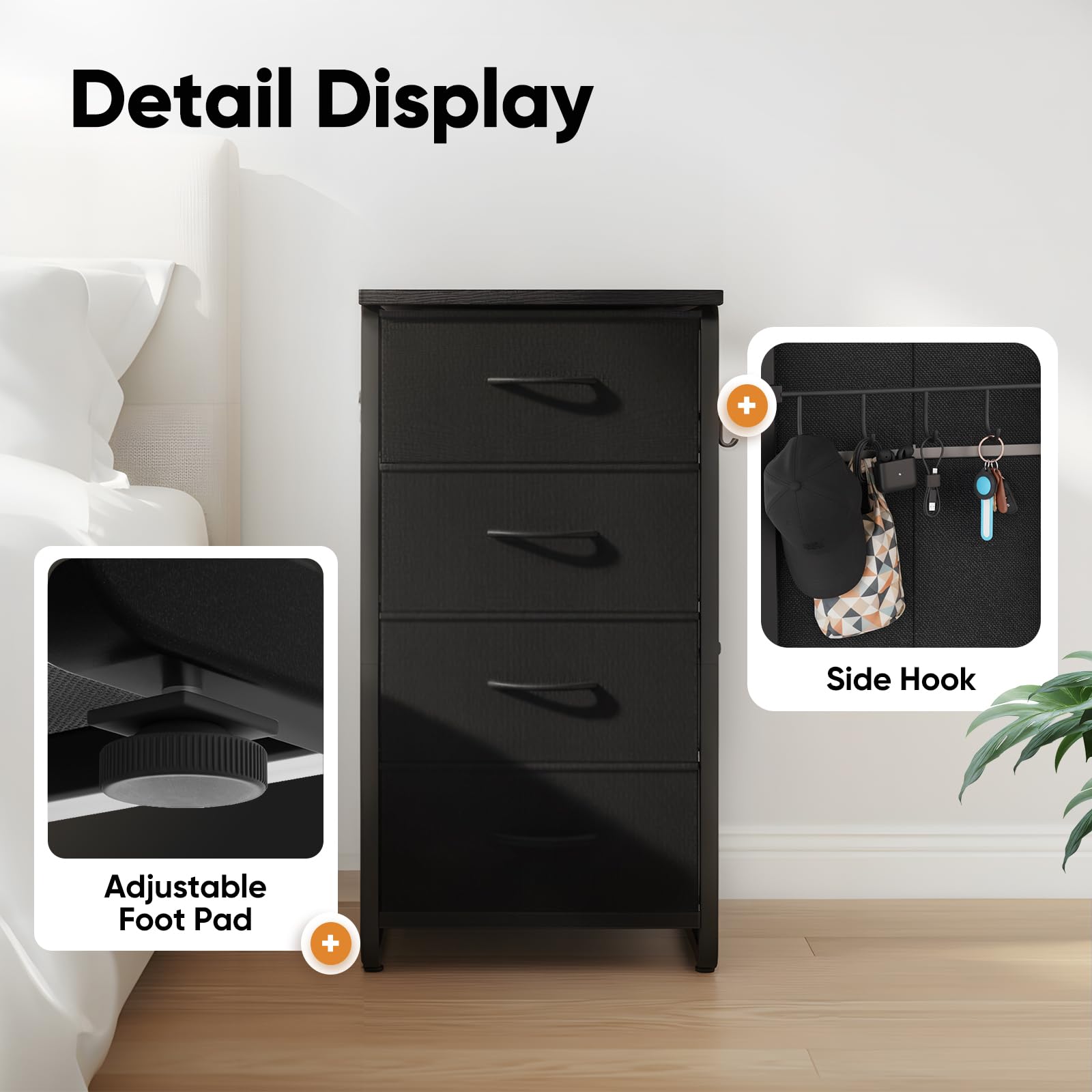 MAXLEAD Chest of Drawer with 4 Drawers, Large Capacity Storage Organiser Unit, Fabric Dresser for Bedroom, Living Room, Hallway - Black