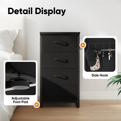 MAXLEAD Chest of Drawer with 4 Drawers, Large Capacity Storage Organiser Unit, Fabric Dresser for Bedroom, Living Room, Hallway - Black