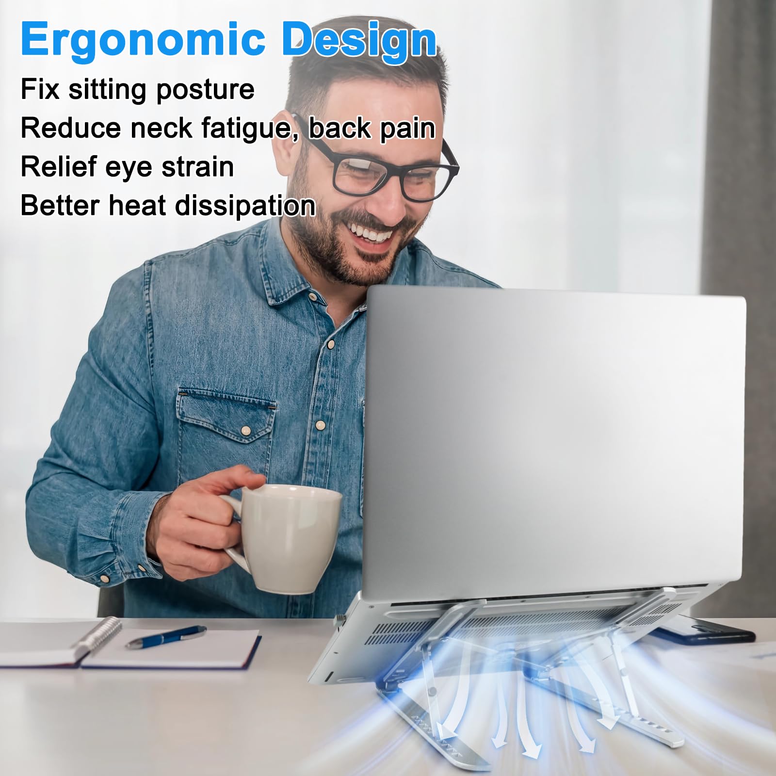 Laptop Stand for Desk Adjustable, Folding Tablet Stand Aluminum Portable Laptop Riser for Desk, Foldable Computer Stand Laptop Holder for Notebook PC