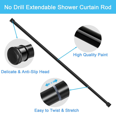 Shower Curtain Pole Anti-Slip Curtain Rail Extendable Exatra Long Curtain Pole No Drill Tension Rod Shower Curtain Rail for Living Room,Bedroom
