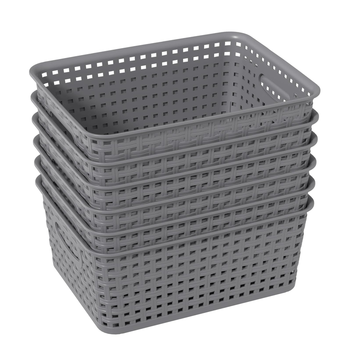 Vareone Plastic Storage Basket with handles, Stackable and Nestable Medium basket for Bathrooms, Bedroom and Kitchen, L25 x W19.5 x H10 cm (6 Pack)