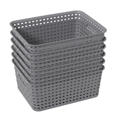 Vareone Plastic Storage Basket with handles, Stackable and Nestable Medium basket for Bathrooms, Bedroom and Kitchen, L25 x W19.5 x H10 cm (6 Pack)
