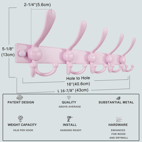 Dseap Coat Rack Wall Mount, Heavy Duty 2.5mm Base vs Flimsy 1mm, Double-Thick Solid Anti-Snap Hooks